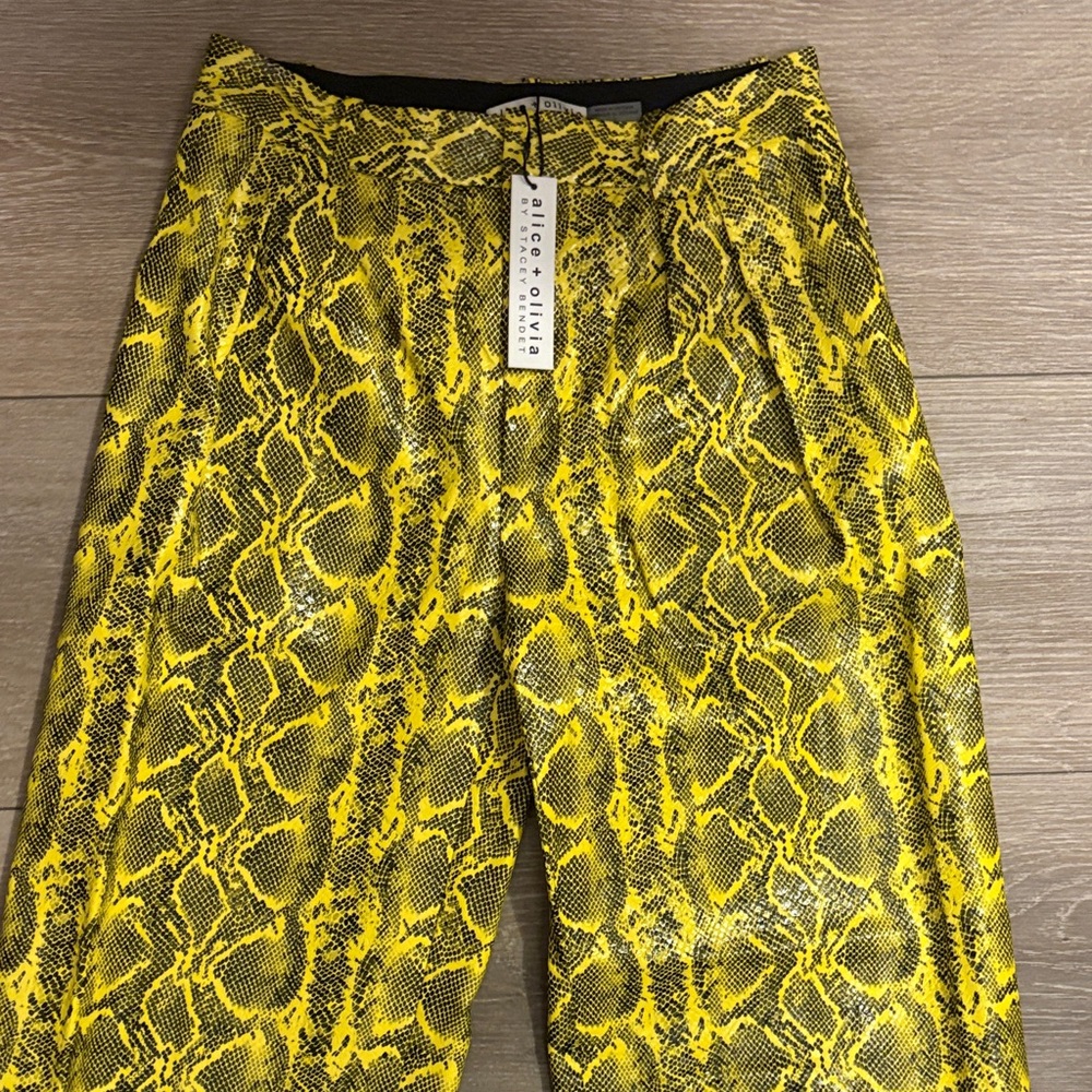 Alice + Olivia Yellow Snake Print Trousers